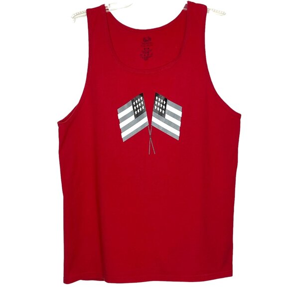 Fruit of the Loom Platinum Mens Tank Top Red with Black Gray White Flags Size M - Picture 1 of 8